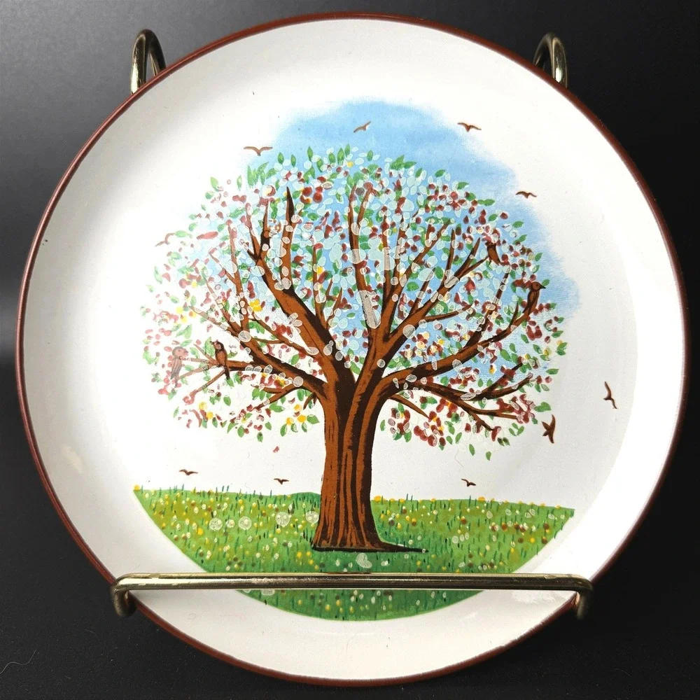 Vintage Oakstone Seneca 1983 Tree Seasons Art Decorative Plates Set 2 Signed